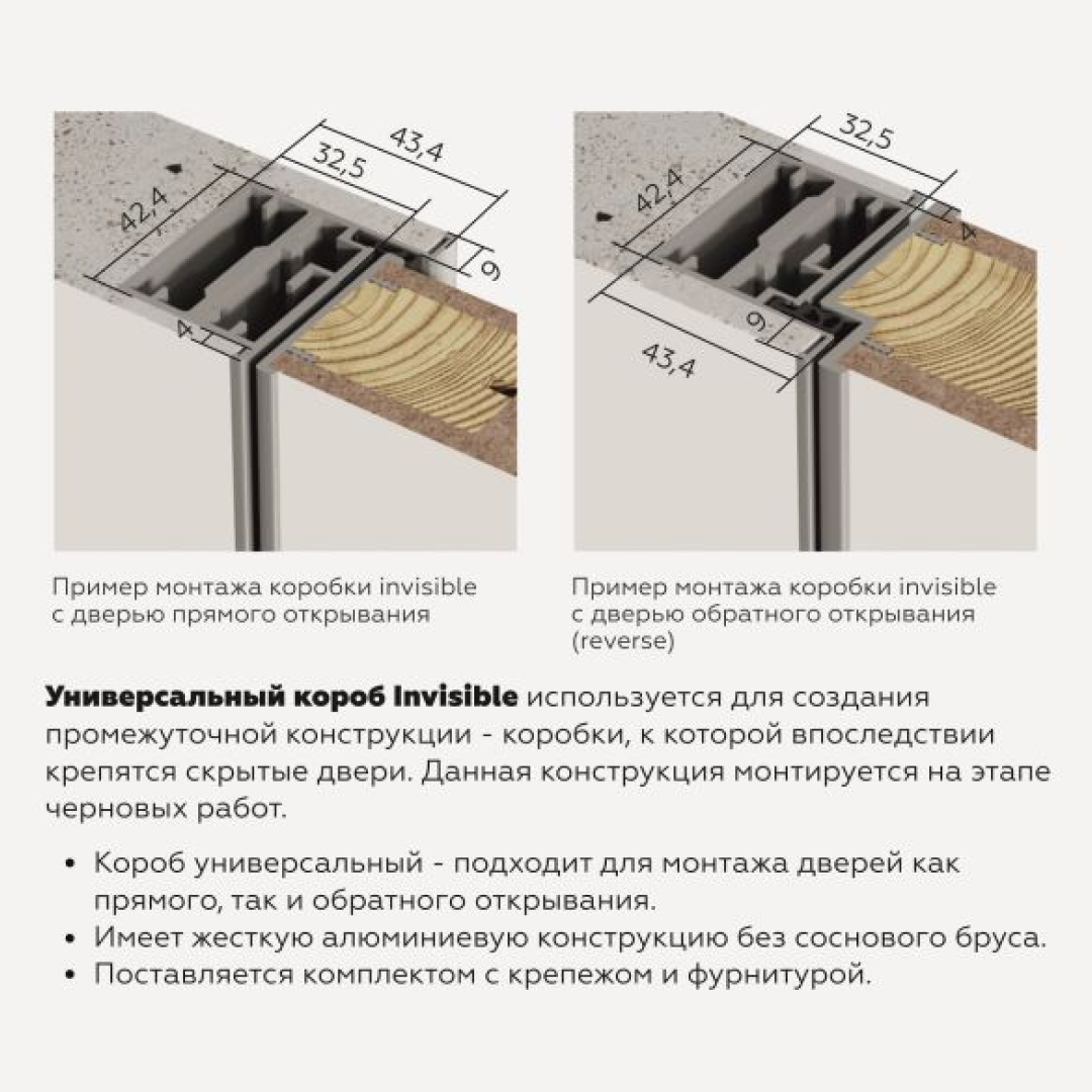 Межкомнатная дверь - Скрытая дверь черная кромка 4x4 Revers